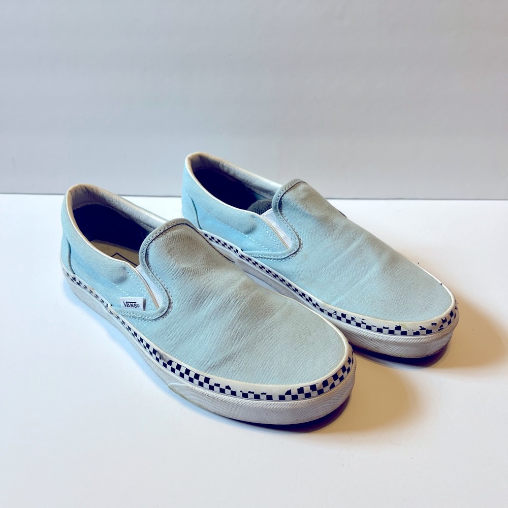 Light blue Checkered low Vans, women’s 8.5